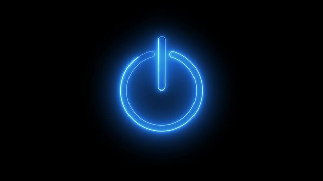 Glowing neon power reset button icon sign animation. power button animation.