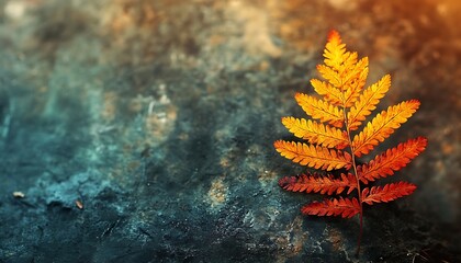 Autumn fern leaf on rock, nature background