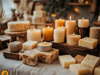 An Array of Hand-Poured Scented Candles for Cozy Home Decor - Generative AI.