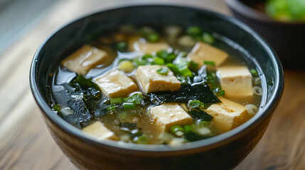 Delicious and healthy miso soup with tofu and seaweed
