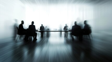 Mysterious Business Meeting: Silhouetted Figures in a Blurred Conference Room