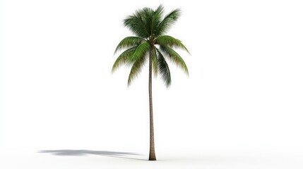 Single Coconut Palm Tree Isolated on White Background for Design Use