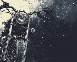 Motorcycle closeup, road, grunge background, poster