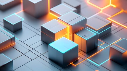 Futuristic 3D Geometric Blocks – Abstract Tech Background.