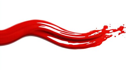 Smooth Red Paint Stroke with Splatter on White Background