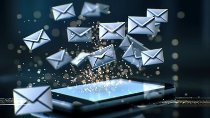 Message concept: video featuring envelopes symbolizing communication, from mobile phone SMS to messenger chats, email exchanges, capturing the essence of modern connectivity and interactive dialogue. - Powered by Adobe