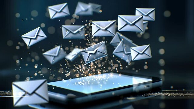 Message concept: video featuring envelopes symbolizing communication, from mobile phone SMS to messenger chats, email exchanges, capturing the essence of modern connectivity and interactive dialogue.
