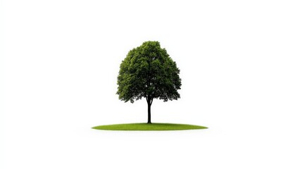 Lush Green Tree Isolated on White Background with Grass Surrounding