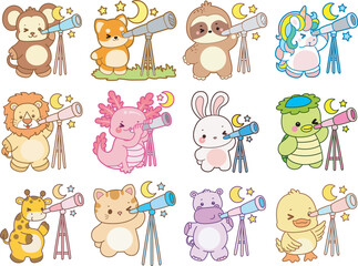 Set Vector Stock Illustrations Isolated of Baby Animals.
Cute animals with various activities.
Funny sticker of animal kids.
