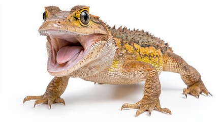 Naklejka premium Frog with mouth open showing tongue in bright white background