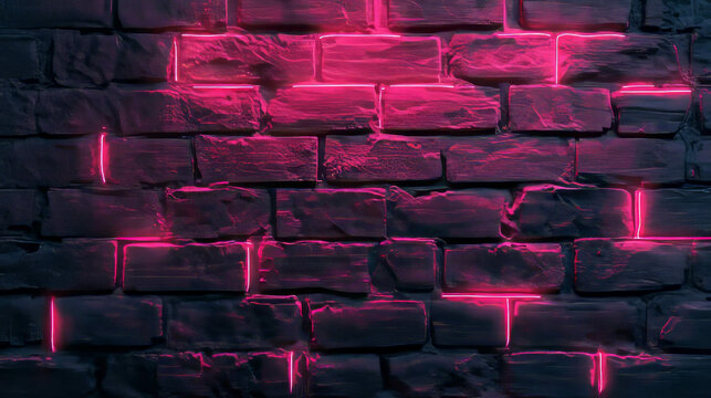 Neon pink accent on dark red brick wall for urban design and industrial decor