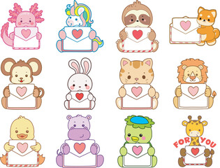 Set Vector Stock Illustrations Isolated of Baby Animals.
Cute animals with various activities.
Funny sticker of animal kids.