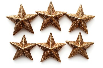Gold stars, holiday decoration, white background, rating