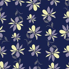 seamless pattern of flowers, branches and leaves