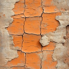 Fototapeta premium Cracked orange paint, texture, wall