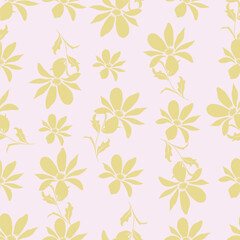 seamless pattern of flowers, branches and leaves