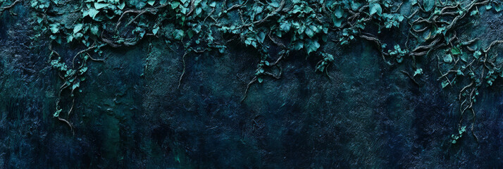 Deep green ivy wall texture with thick climbing vines for design and background use