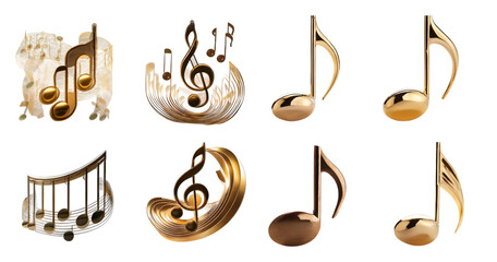 Obraz premium Elegant Musical Notes and Icons in Stylish Golden Design, isolated on transparent background