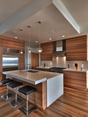 A contemporary kitchen with a island of a modern design