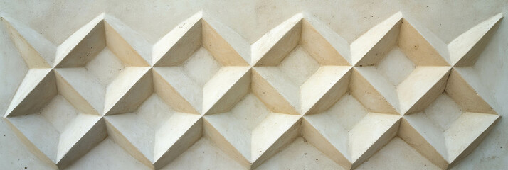 Fototapeta premium Geometric diamond lattice pattern on smooth plaster surface for architectural design