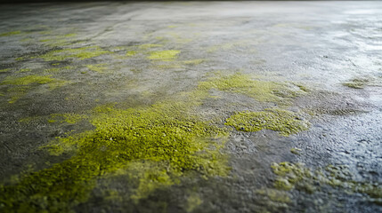 Fototapeta premium Texture of dry chartreuse moss on smooth wet concrete surface for natural background and design