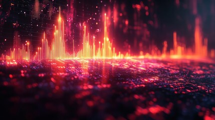 Vibrant digital landscape showcasing colorful data visualization with glowing peaks and valleys