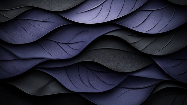 Wavy purple leaf texture, dark background, design