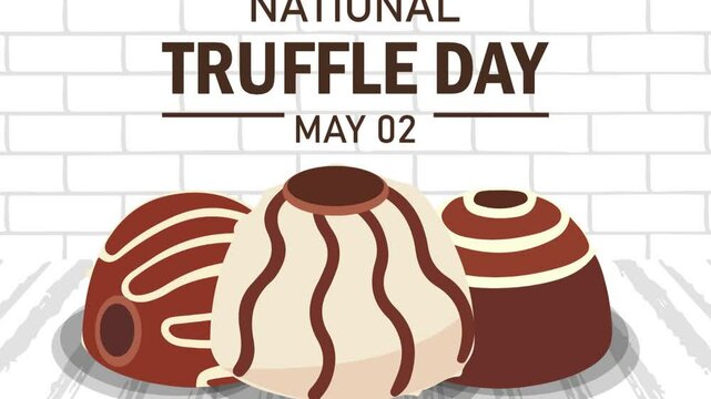 National Truffles Day video. Pile of chocolate truffles on a White background stock images. Truffles Day Poster, May 2. Important day