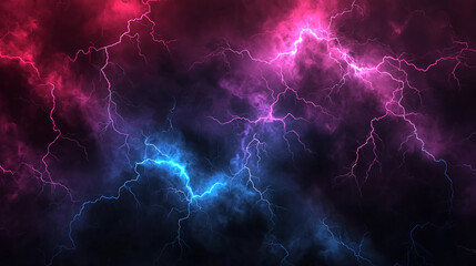 Fototapeta premium A vibrant display of electric colors, showcasing pink and blue lightning against a dark backdrop, creating a dramatic and dynamic atmosphere.