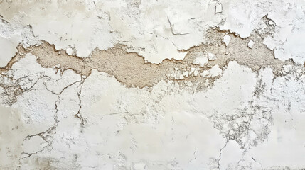 Fototapeta premium Weathered brick wall with cracked white stucco texture