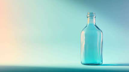 Aesthetic glass bottle on a pastel blue gradient backdrop
