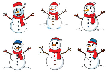 a cheerful snowman with a carrot nose red scarf vector illustrator