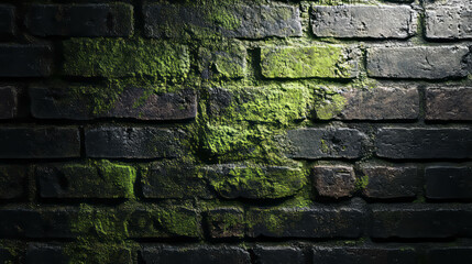 Naklejka premium Forest green moss on dark textured brick background for design