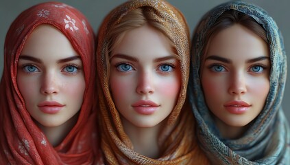 Obraz premium Three Individuals in Colorful Headscarves