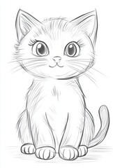 Obraz premium Adorable Cat Sketch with Big Eyes