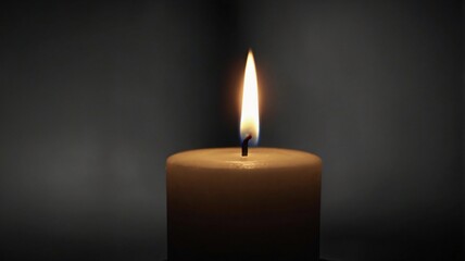 Burning Candle, Burning candle on black background creating warm and romantic glow, Close-up image of warm burning candle isolated on grey background