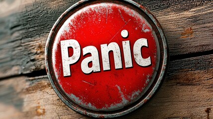 Red panic button with distressed look brings comic book style to life in bold expression of urgency