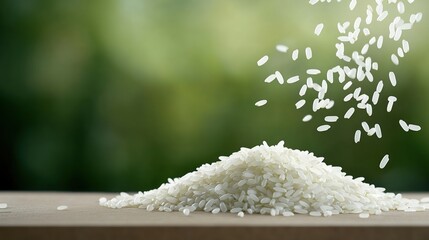 Fresh white rice grains fall gracefully, highlighting their quality and purity for all culinary creations
