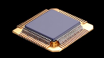 Close-up View of a Microprocessor with Gold Contacts on Black Background