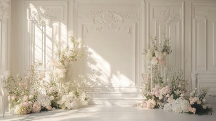 Fototapeta premium Elegant Floral Adornment in an Ornate, Light-Filled Interior Space