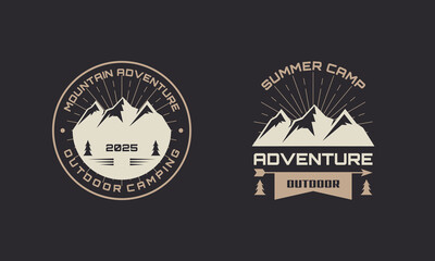 Set of Vintage Camping Outdoor Adventures Emblems Logo. Design Concept for Brand, Business, Company, Badge, Sticker, Stamp, Label.