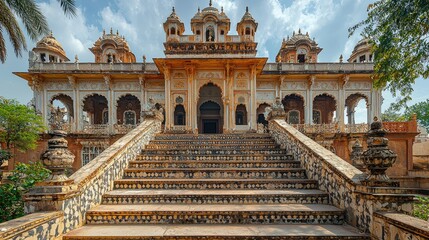 Fototapeta premium Ornate building with grand staircase showcases impressive architectural details