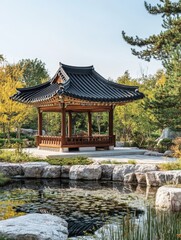 Fototapeta premium A traditional Korean pavilion in a peaceful natural environment