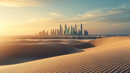 Golden sands and emerald towers under a breathtaking sunset in Abu Dhabi