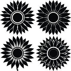 Classic Sunflower Silhouette Vector Icon Set Perfect for Logos & Designs.