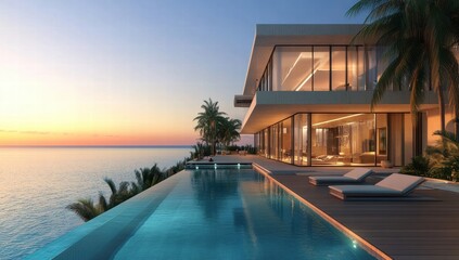 Obraz premium tropical resort at sunset