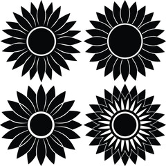 Classic Sunflower Silhouette Vector Icon Set Perfect for Logos & Designs.