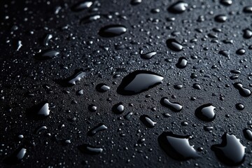 Dark surface adorned with glistening water droplets creating a captivating abstract texture and a sense of freshness and purity