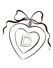 Hand-drawn illustration of a heart locket with a monogram