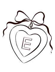 Hand-drawn illustration of a heart locket with a monogram